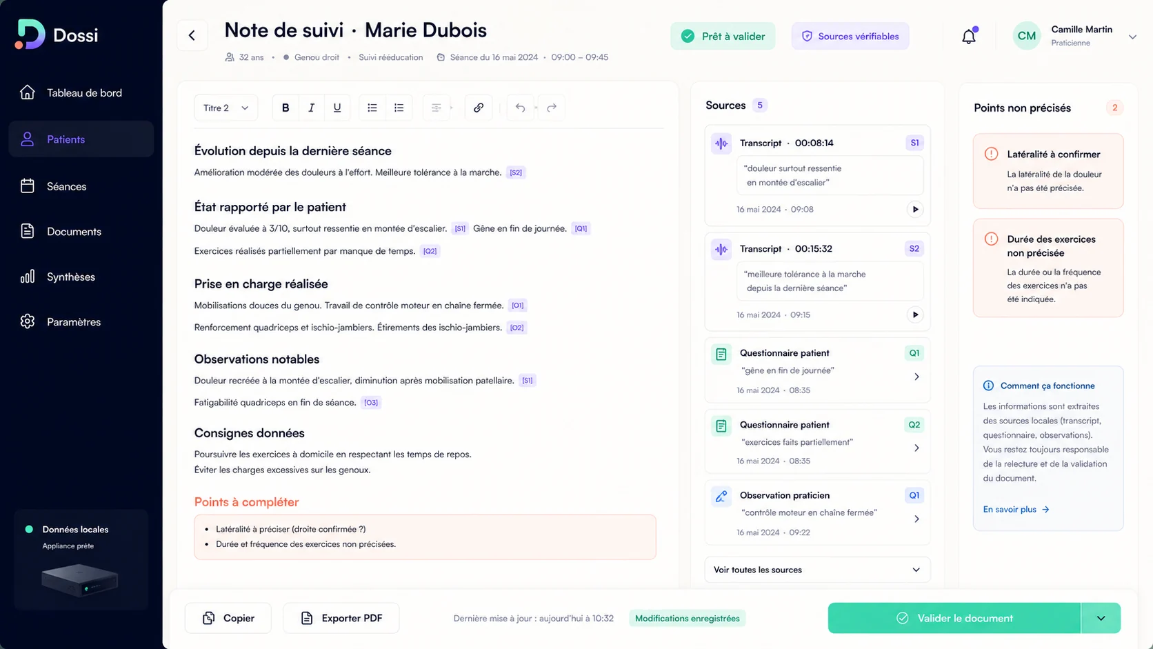 Note de suivi avec sources vérifiables et informations à confirmer